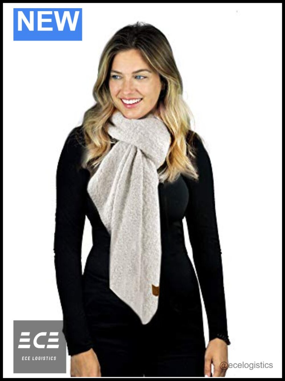Boucle Knit Bias Cut Whipstitched Edged Long Scarf Wrap
